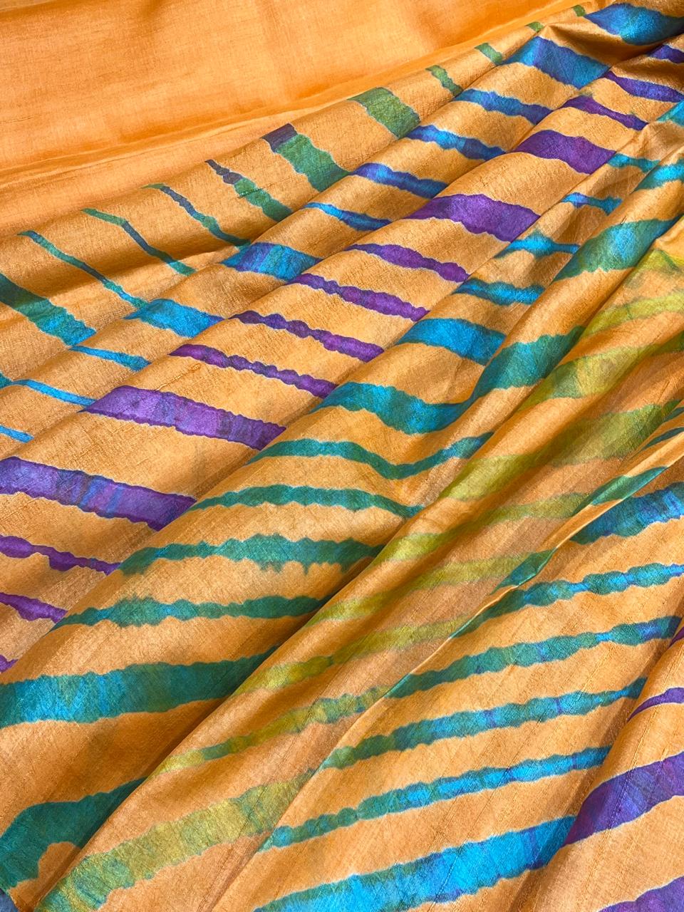 ORANGE TASSAR PURE HANDLOOM LEHERIYA SAREE