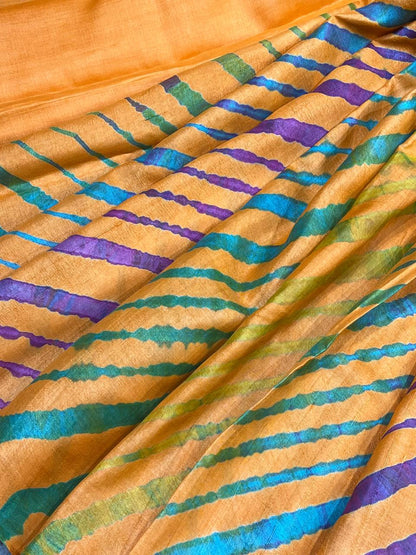 ORANGE TASSAR PURE HANDLOOM LEHERIYA SAREE
