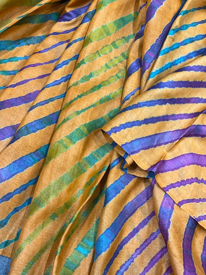 ORANGE TASSAR PURE HANDLOOM LEHERIYA SAREE