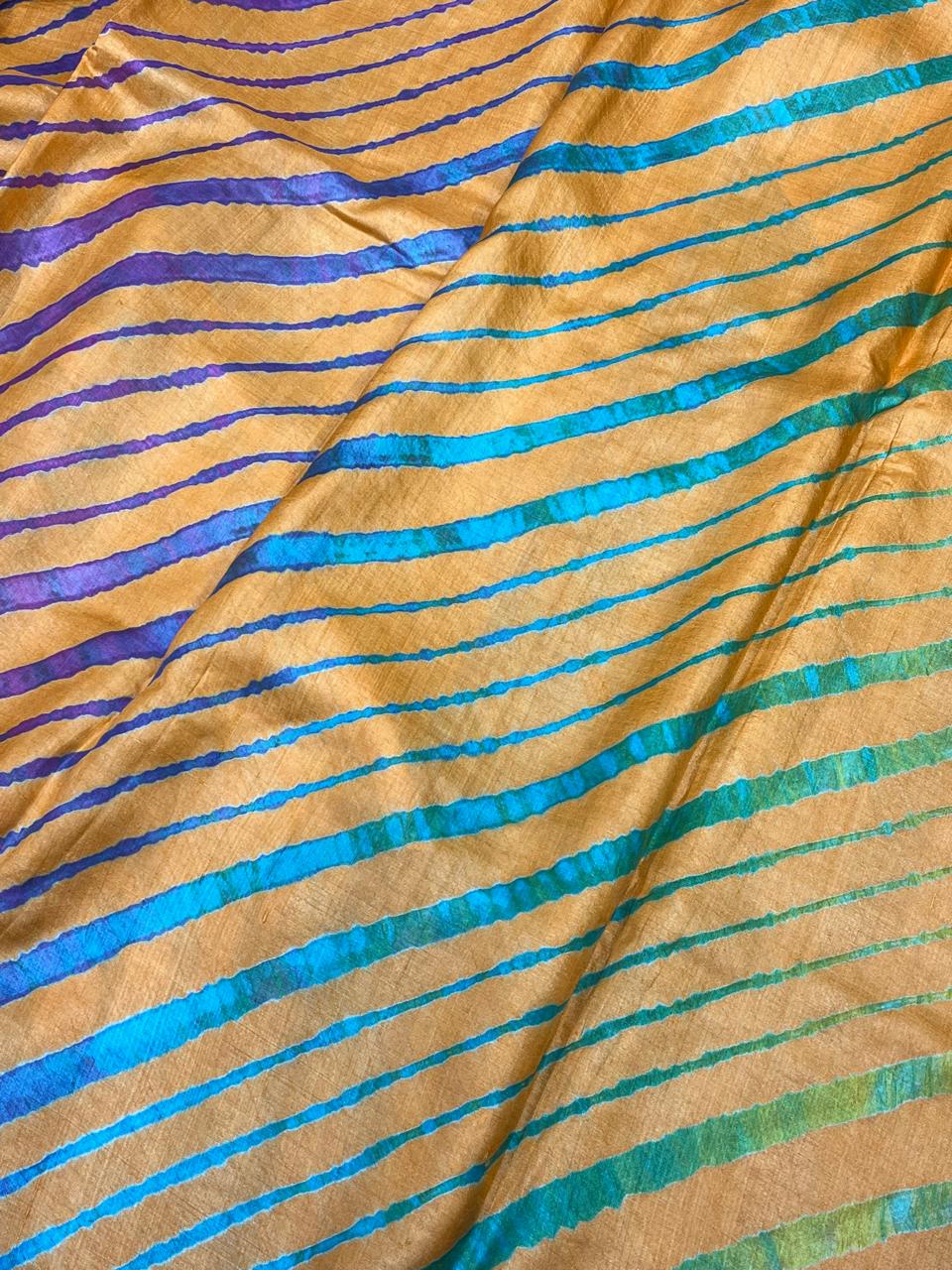 ORANGE TASSAR PURE HANDLOOM LEHERIYA SAREE