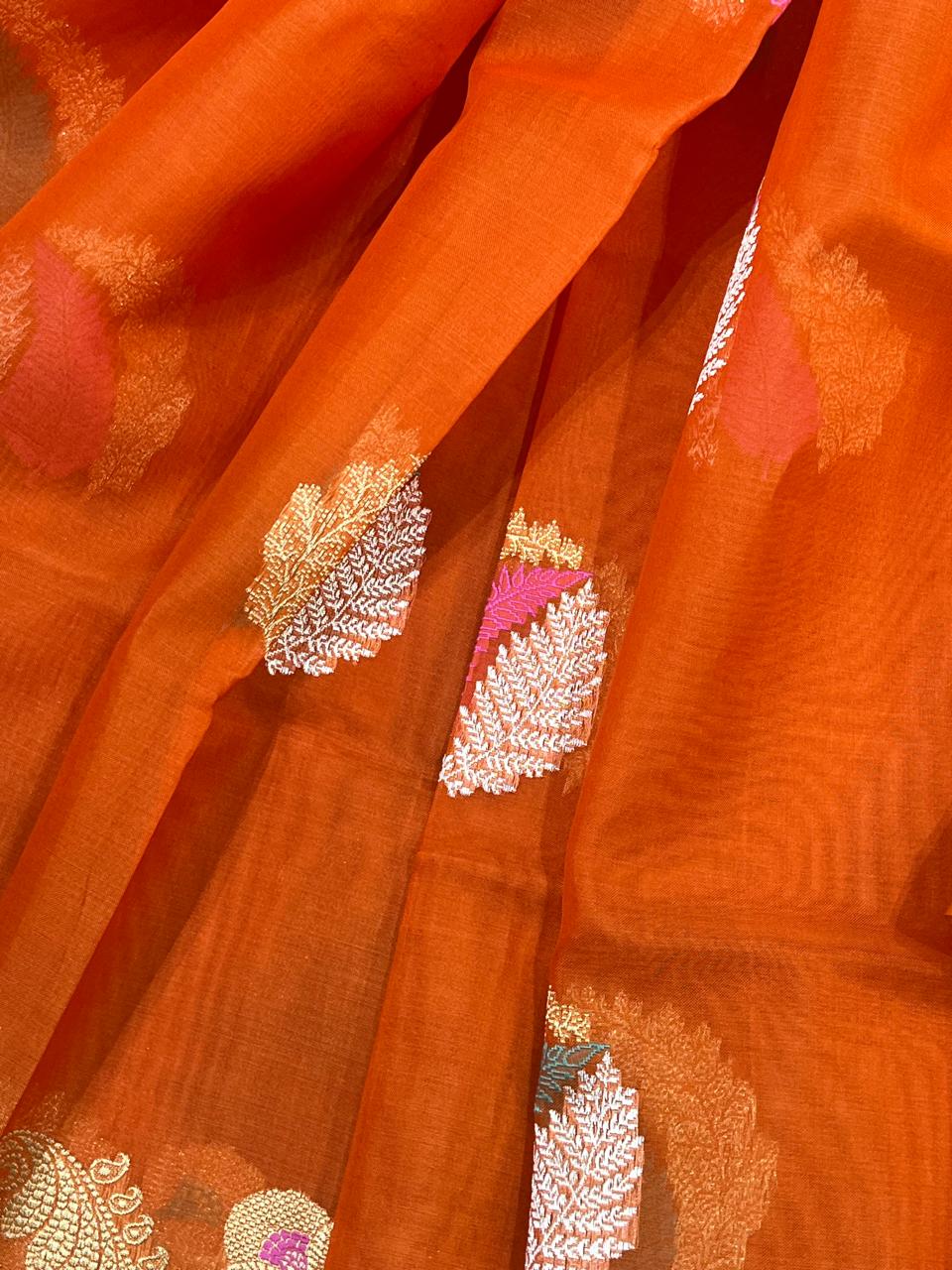 ORANGE KORA PURE HANDLOOM BANARASI SAREE