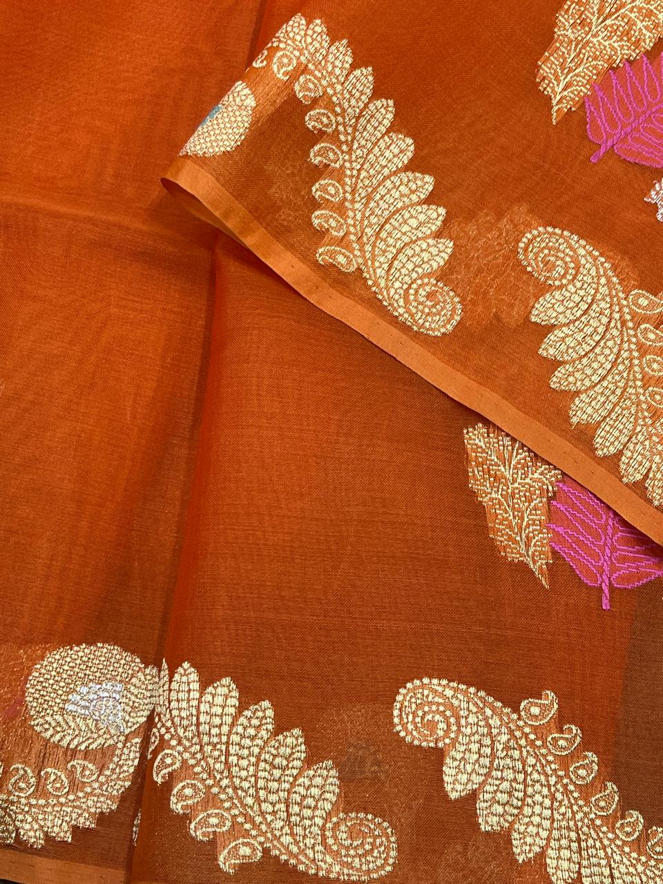 ORANGE KORA PURE HANDLOOM BANARASI SAREE