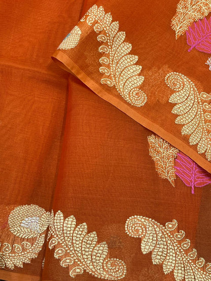 ORANGE KORA PURE HANDLOOM BANARASI SAREE