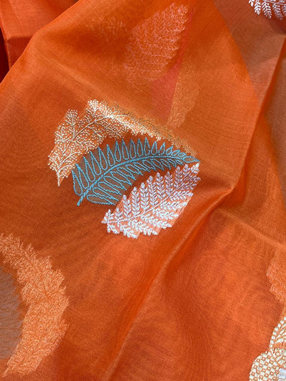 ORANGE KORA PURE HANDLOOM BANARASI SAREE