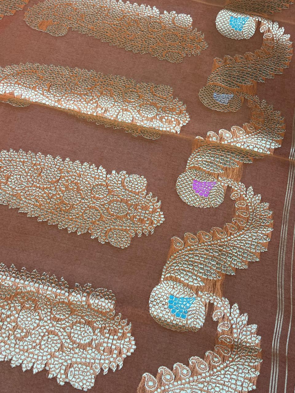 ORANGE KORA PURE HANDLOOM BANARASI SAREE