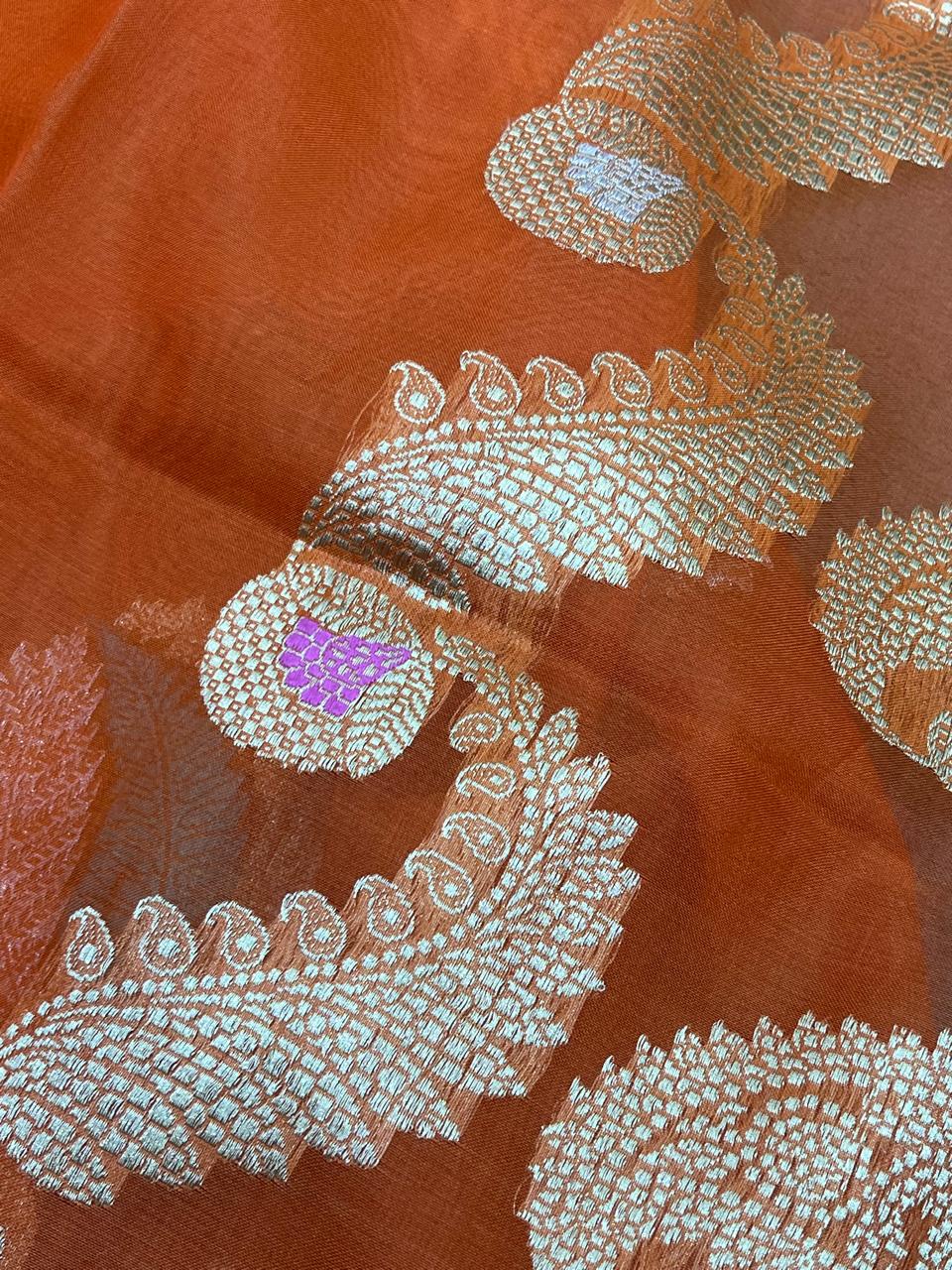 ORANGE KORA PURE HANDLOOM BANARASI SAREE