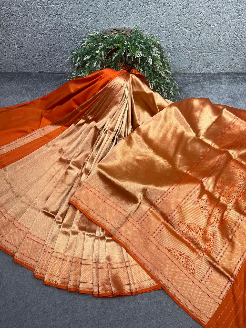 ORANGE KATAN TISSUE PURE HANDLOOM BANARASI SAREE