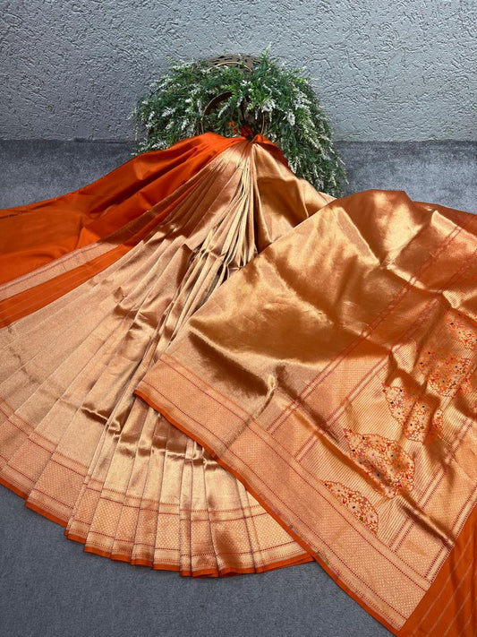 ORANGE KATAN TISSUE PURE HANDLOOM BANARASI SAREE