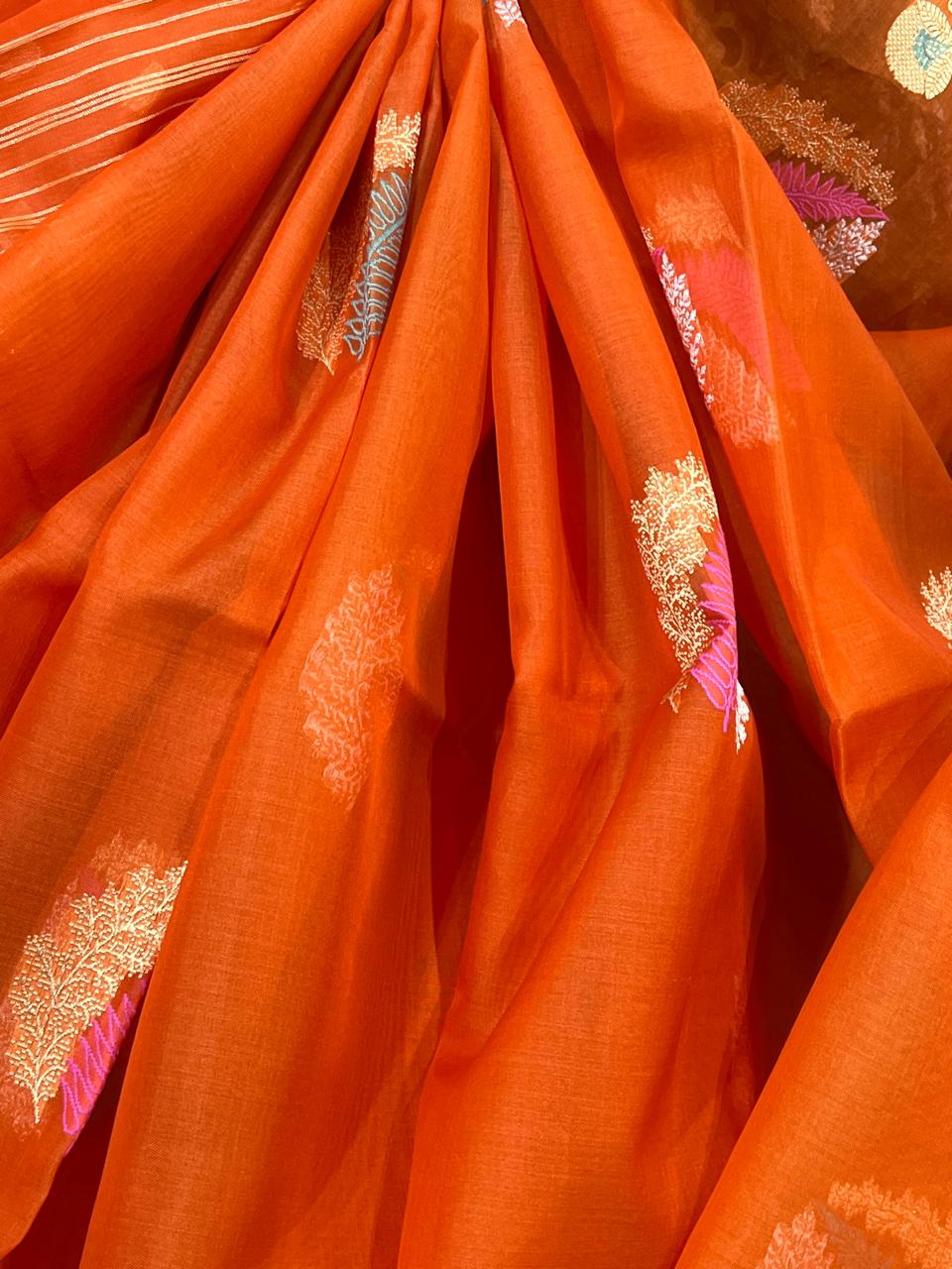 ORANGE KORA PURE HANDLOOM BANARASI SAREE