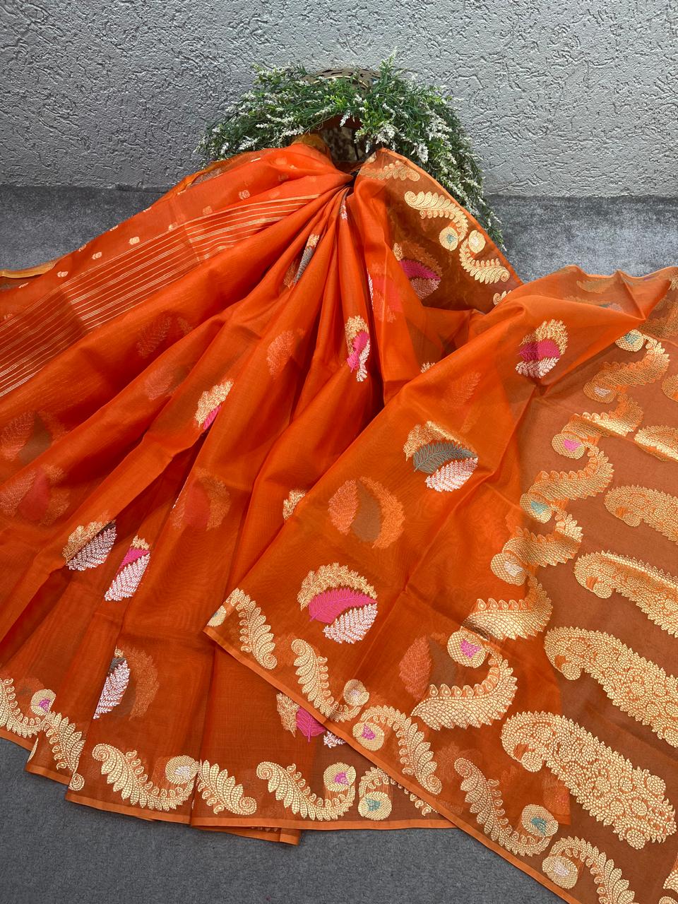 ORANGE KORA PURE HANDLOOM BANARASI SAREE
