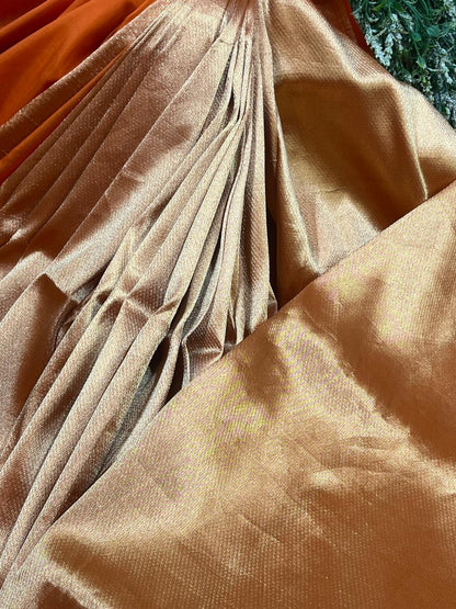 ORANGE KATAN TISSUE PURE HANDLOOM BANARASI SAREE