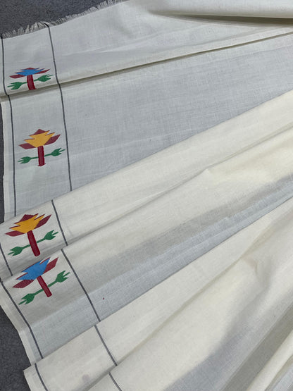 WHITE COTTON PURE HANDLOOM PAITHANI SAREE