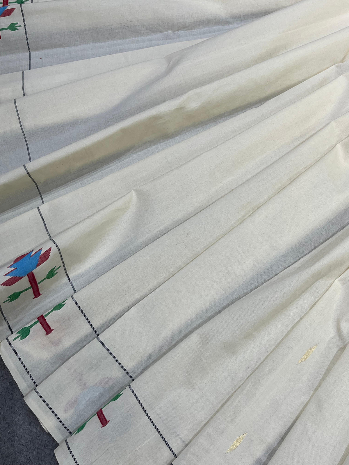 WHITE COTTON PURE HANDLOOM PAITHANI SAREE