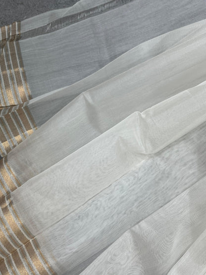 WHITE PURE HANDLOOM CHANDERI SAREE
