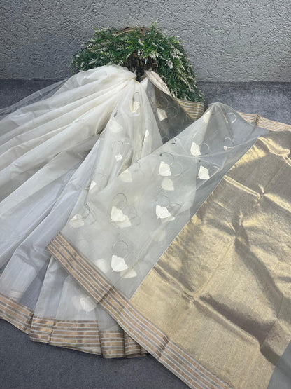 WHITE PURE HANDLOOM CHANDERI SAREE