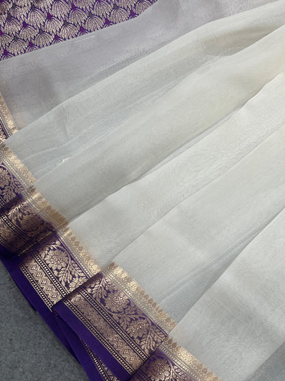 WHITE KORA PURE HANDLOOM BANARASI SAREE