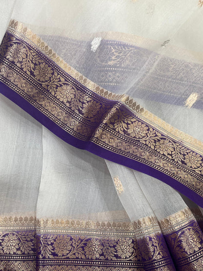 WHITE KORA PURE HANDLOOM BANARASI SAREE