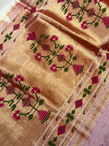 WHITE SILK PURE HANDLOOM PAITHANI SAREE
