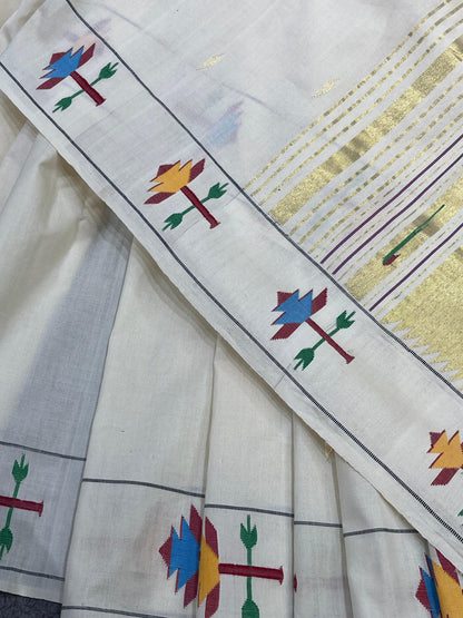WHITE COTTON PURE HANDLOOM PAITHANI SAREE