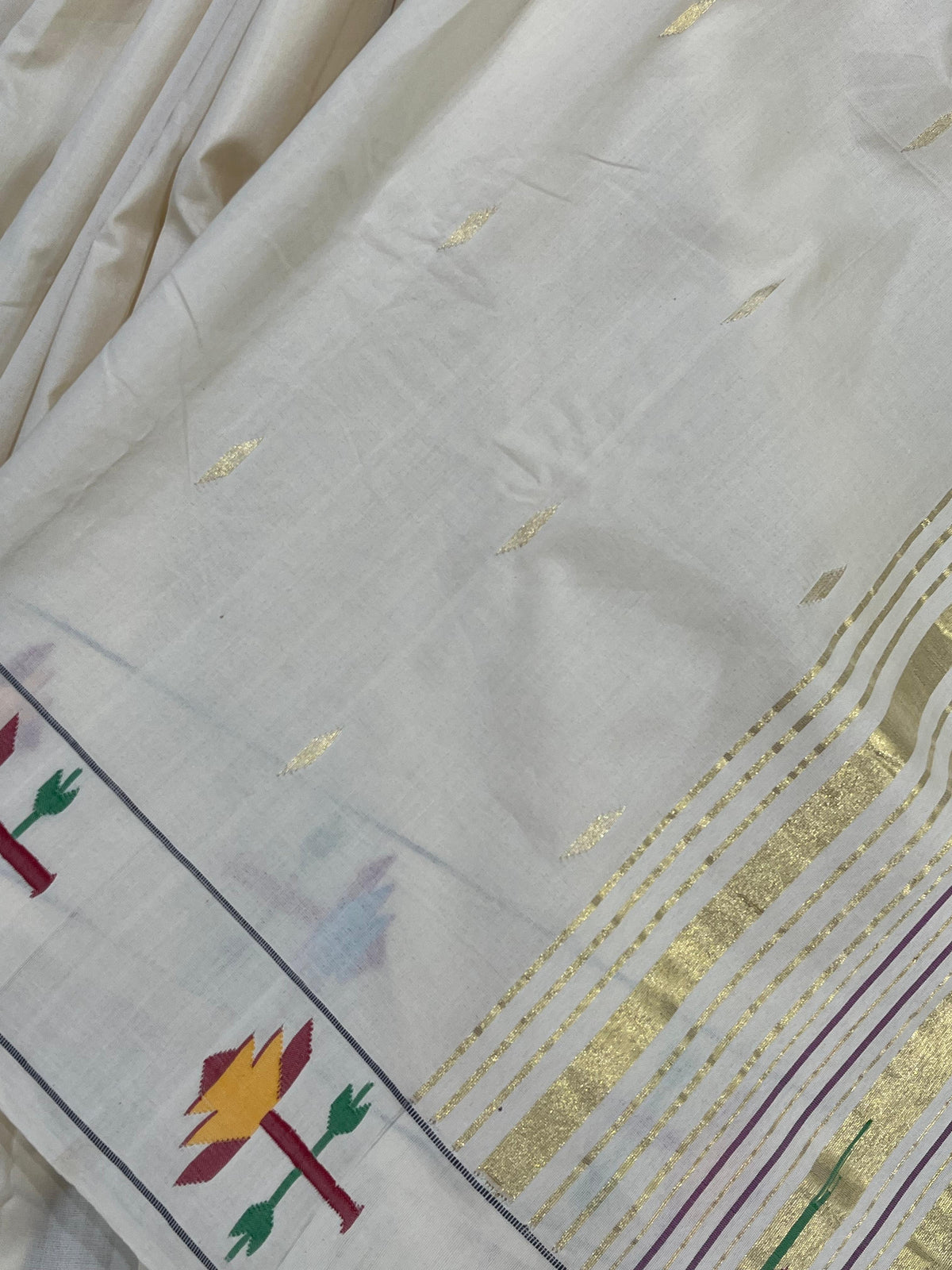 WHITE COTTON PURE HANDLOOM PAITHANI SAREE
