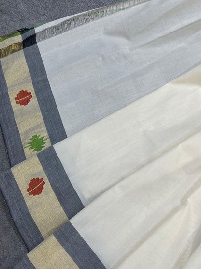 WHITE COTTON PURE HANDLOOM PAITHANI SAREE
