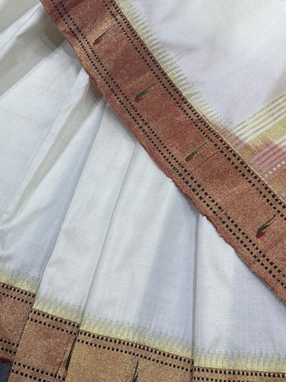 WHITE SILK PURE HANDLOOM PAITHANI SAREE
