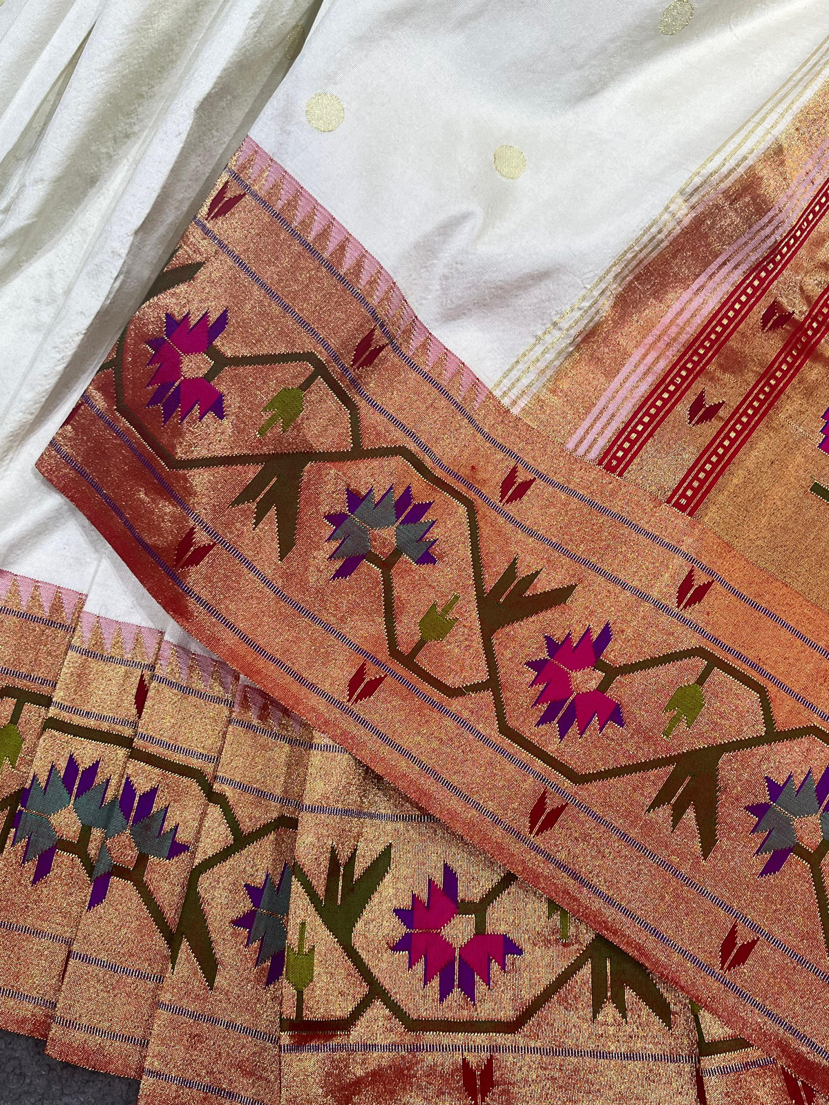WHITE SILK PURE HANDLOOM PAITHANI SAREE