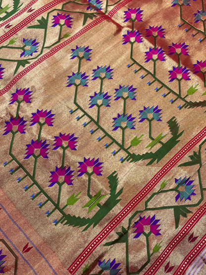 WHITE SILK PURE HANDLOOM PAITHANI SAREE