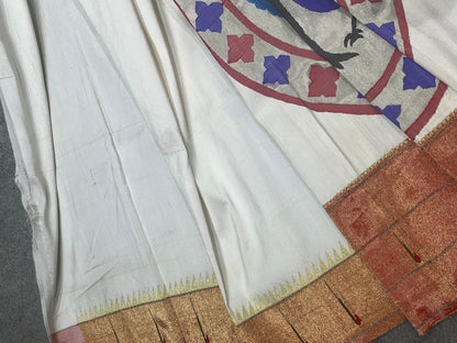 WHITE SILK PURE HANDLOOM PAITHANI SAREE