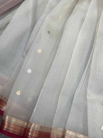 WHITE KORA PURE HANDLOOM BANARASI SAREE