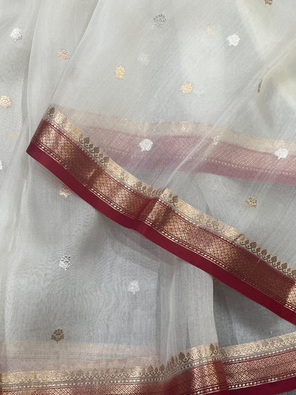 WHITE KORA PURE HANDLOOM BANARASI SAREE