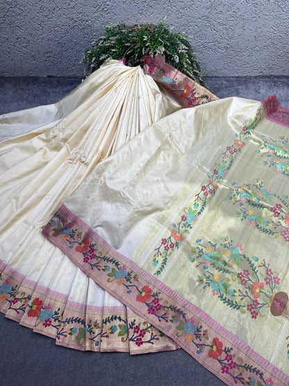 IVORY SILK PURE HANDLOOM PAITHANI SAREE