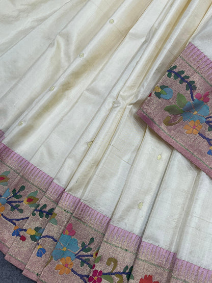 IVORY SILK PURE HANDLOOM PAITHANI SAREE