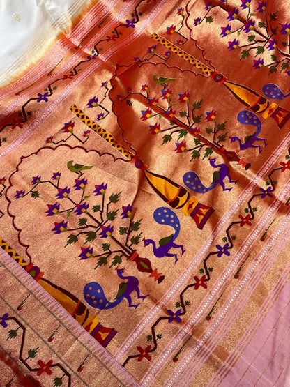 IVORY SILK PURE HANDLOOM PAITHANI SAREE