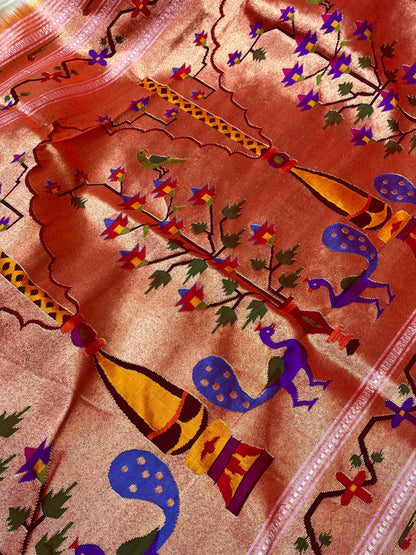 IVORY SILK PURE HANDLOOM PAITHANI SAREE