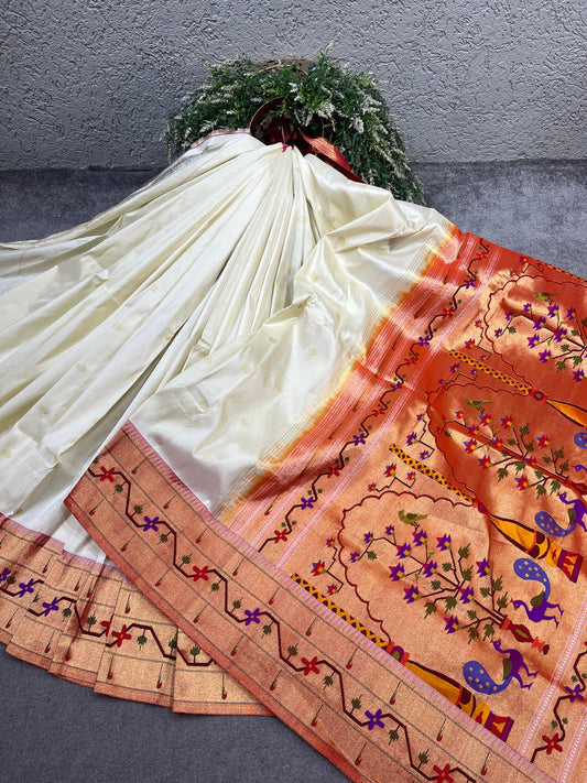 IVORY SILK PURE HANDLOOM PAITHANI SAREE