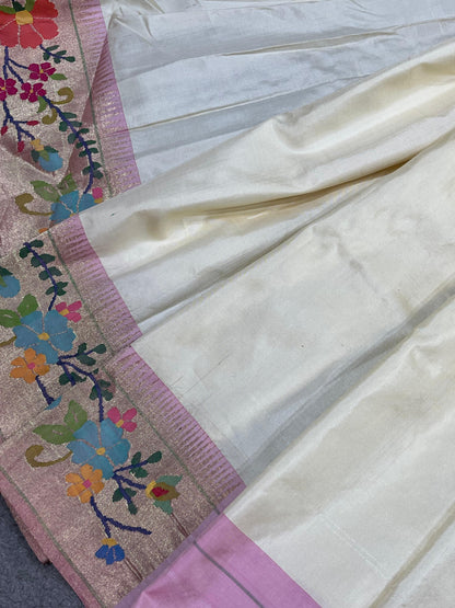 IVORY SILK PURE HANDLOOM PAITHANI SAREE