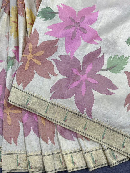 IVORY TISSUE PURE HANDLOOM PAITHANI SAREE