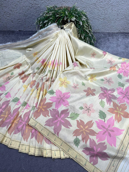 IVORY TISSUE PURE HANDLOOM PAITHANI SAREE