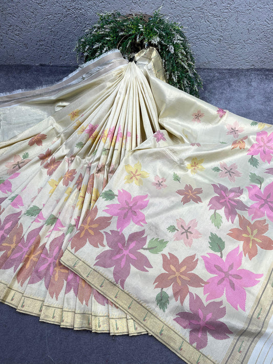 IVORY TISSUE PURE HANDLOOM PAITHANI SAREE