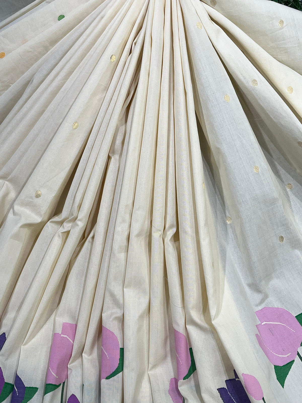 IVORY COTTON PURE HANDLOOM PAITHANI SAREE