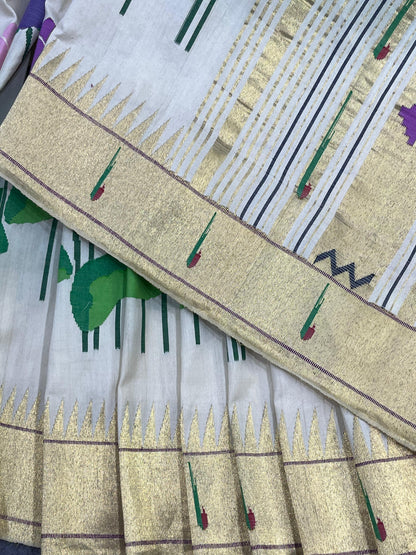 IVORY COTTON PURE HANDLOOM PAITHANI SAREE