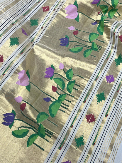 IVORY COTTON PURE HANDLOOM PAITHANI SAREE