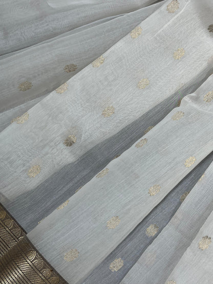 IVORY MUL COTTON PURE HANDLOOM CHANDERI SAREE