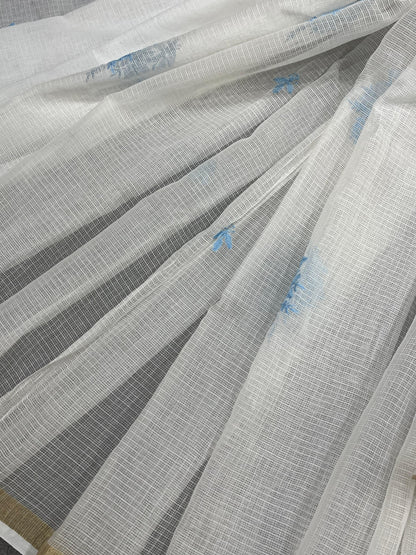 WHITE KOTA PURE HANDLOOM LUCKNOWI SAREE