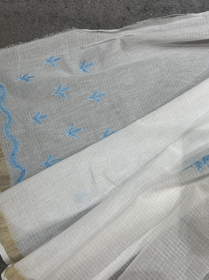 WHITE KOTA PURE HANDLOOM LUCKNOWI SAREE