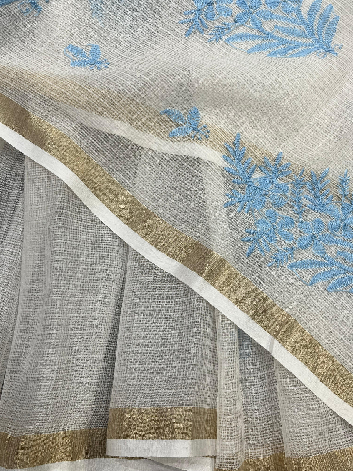 WHITE KOTA PURE HANDLOOM LUCKNOWI SAREE