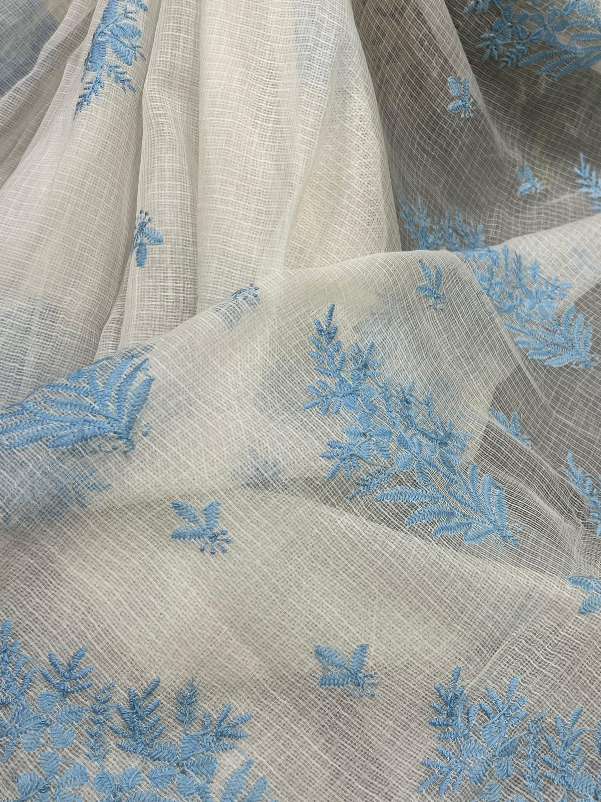 WHITE KOTA PURE HANDLOOM LUCKNOWI SAREE