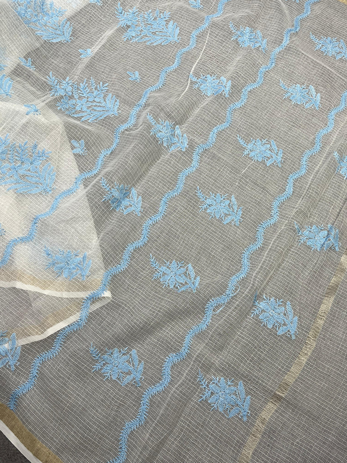 WHITE KOTA PURE HANDLOOM LUCKNOWI SAREE