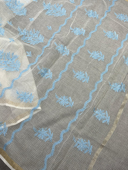 WHITE KOTA PURE HANDLOOM LUCKNOWI SAREE